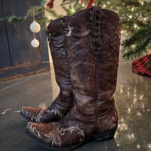 Old Gringo Chocolate Embroidered Leather Boots Sz 7.5